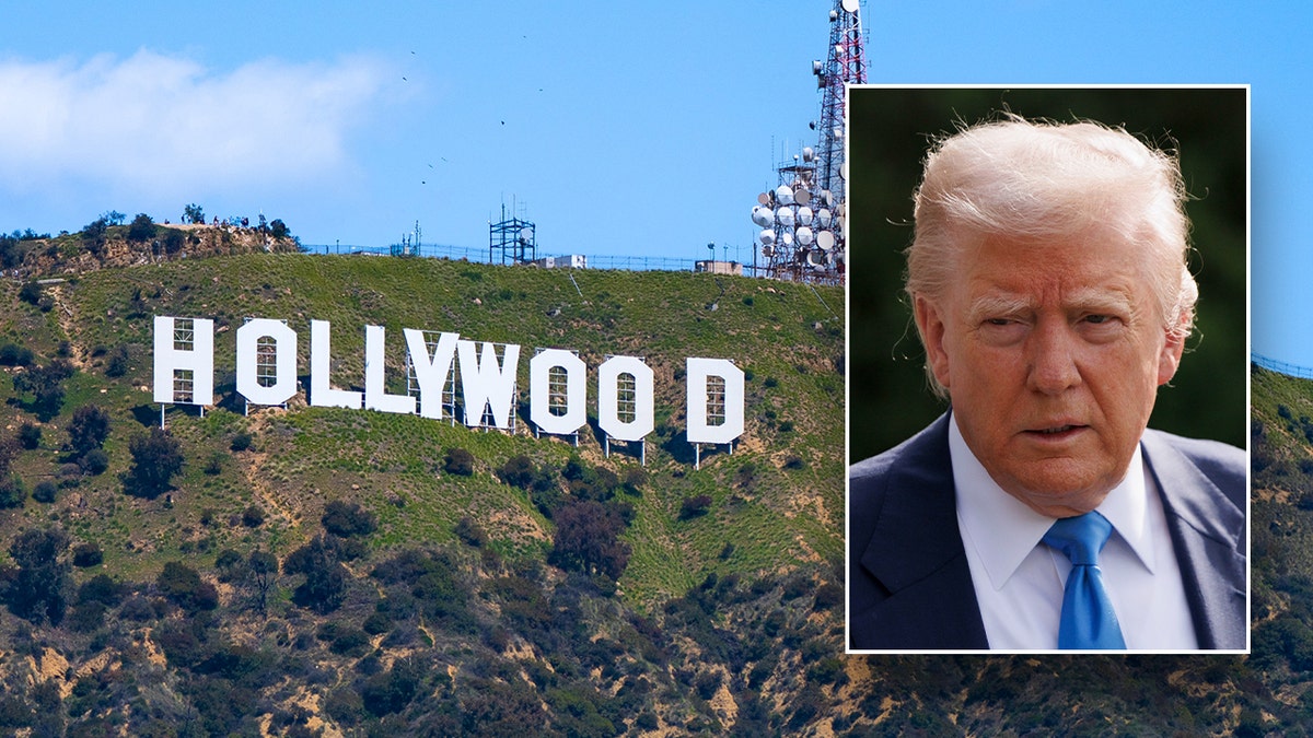 Hollywood sign with Trump inset