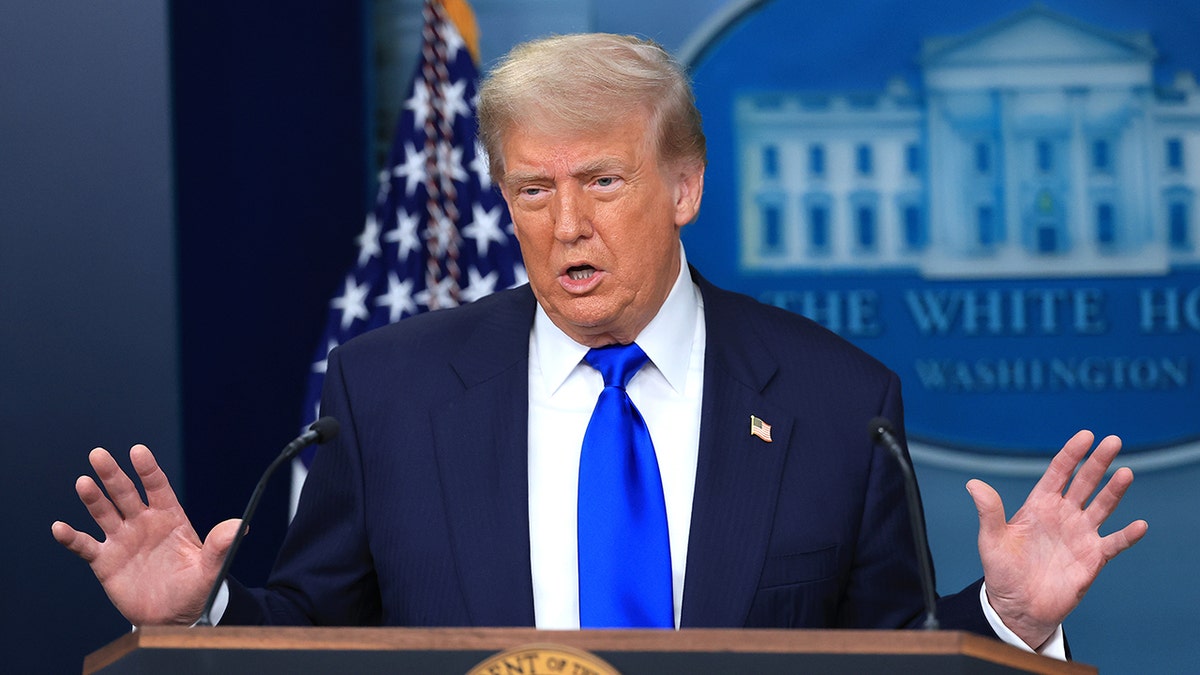 U.S. President Donald Trump answers questions