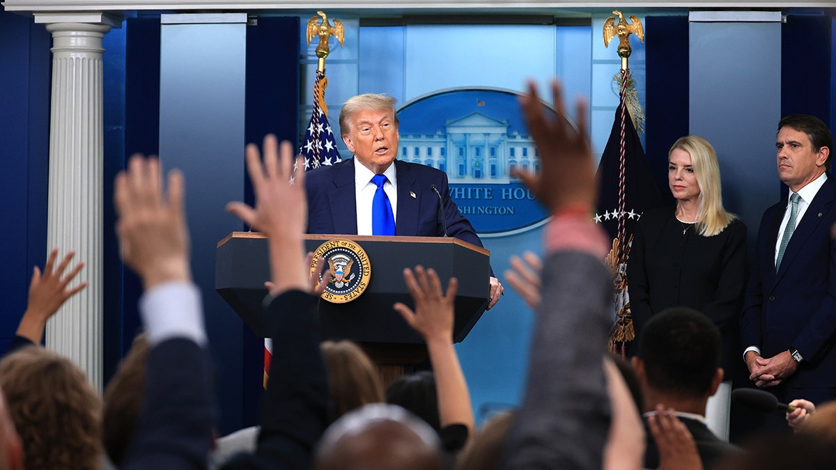 Trump speaks at press briefing