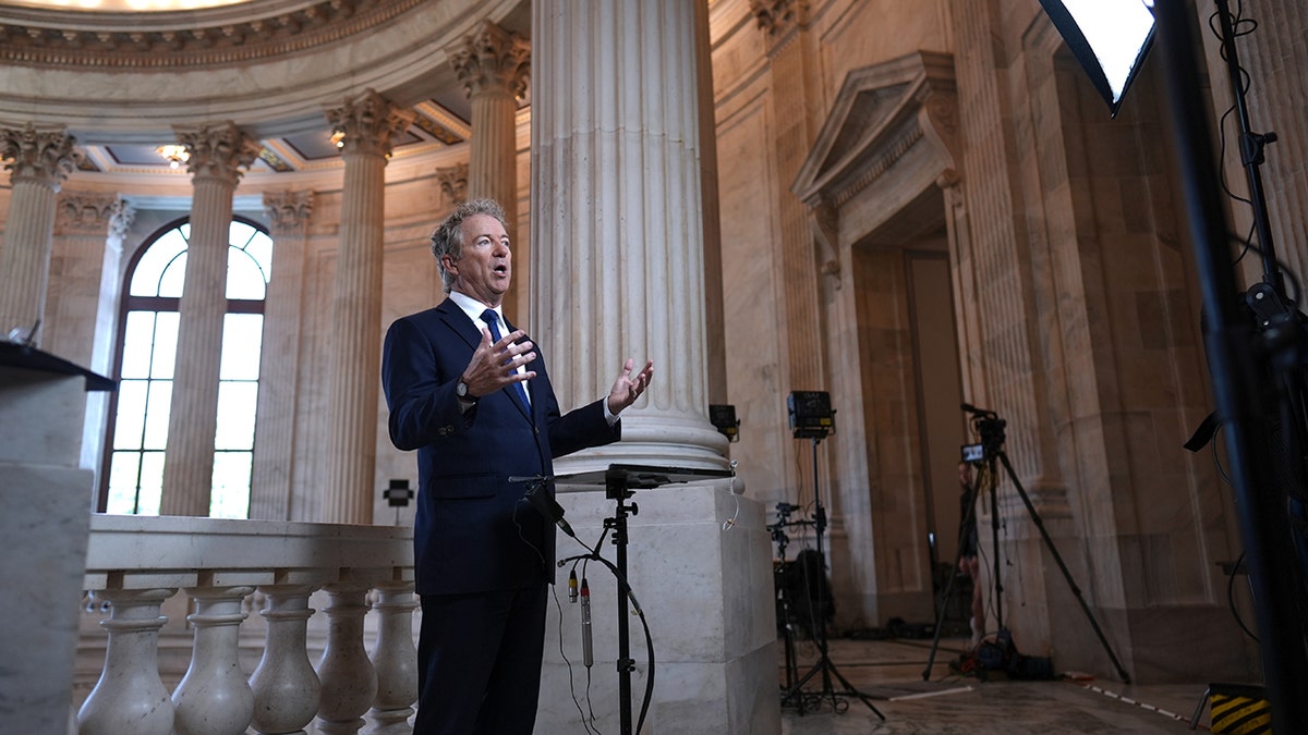 Rand Paul during a TV interview in the Capitol