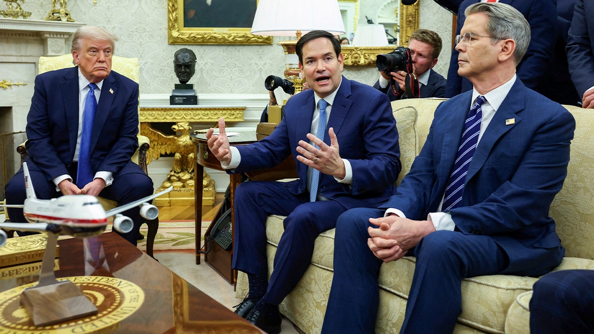 President Donald Trump, Secretary of State Marco Rubio and Treasury Secretary Scott Bessent