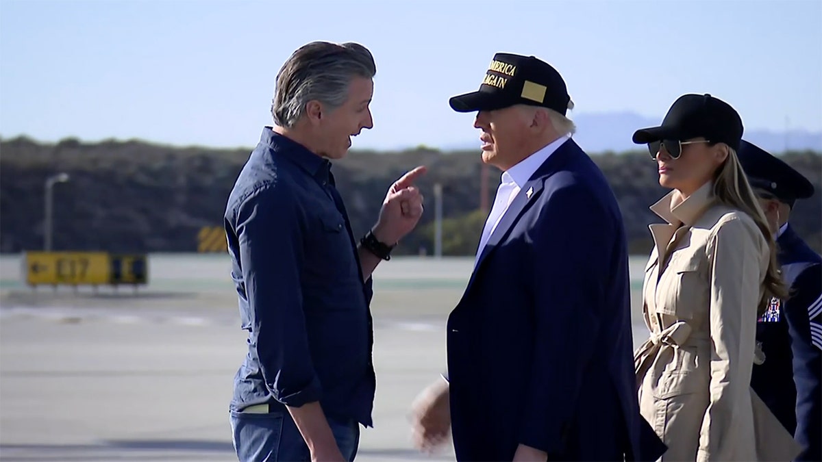 Newsom finger in Trump face on tarmac