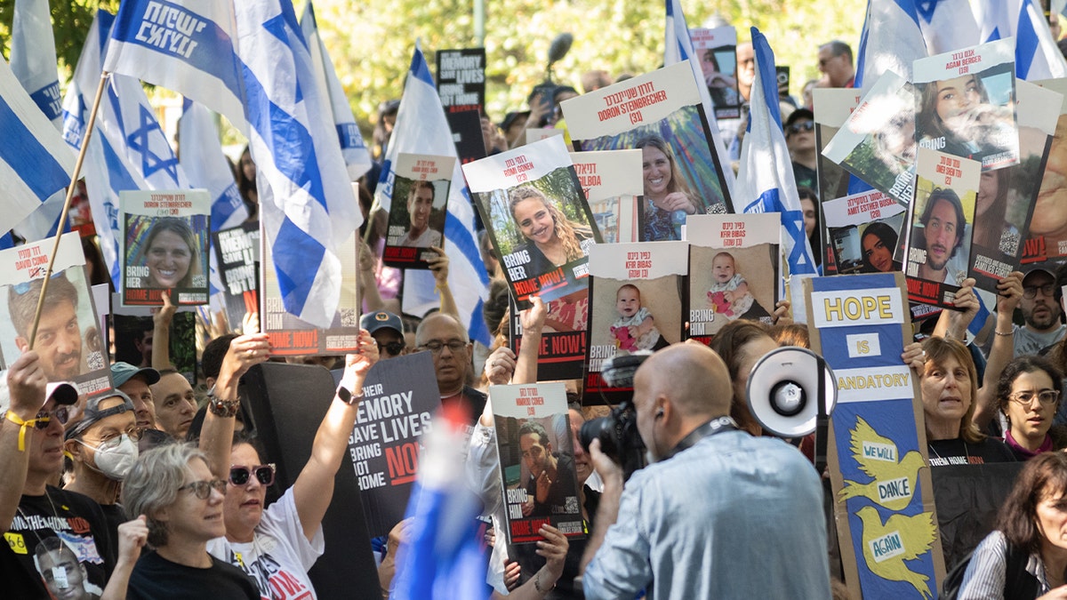 pro-Israel demonstrators with flags