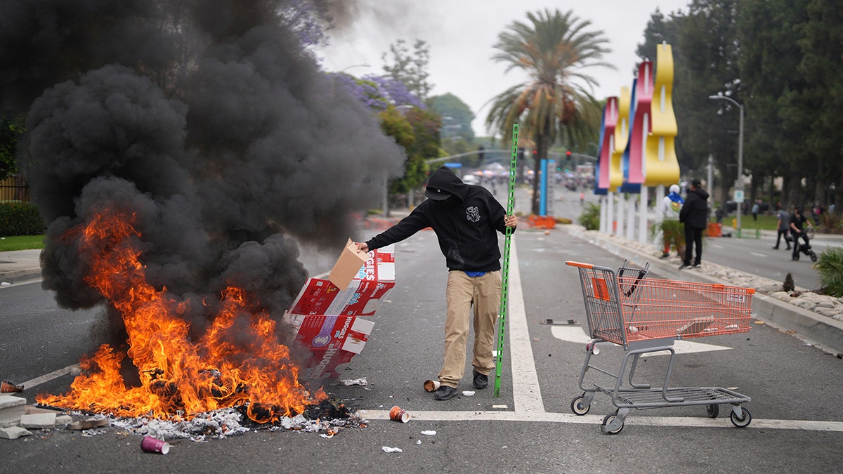 Fire in street during LA riot