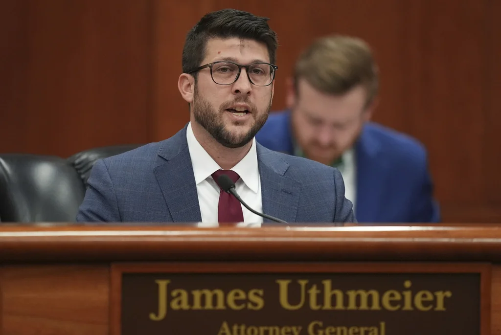 Florida Attorney General James Uthmeier speaks during a meeting between Gov. Ron DeSantis and the state cabinet at the Florida capitol in Tallahassee, Fla., March 5, 2025.