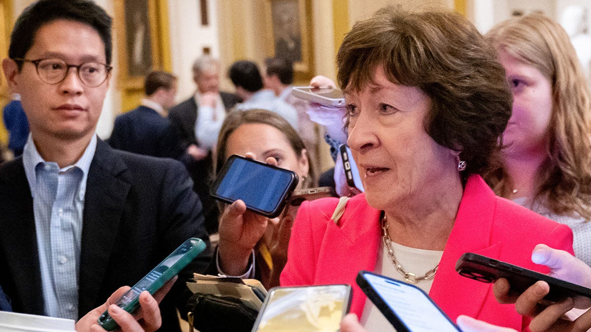 Senator Susan Collins, a Republican from Maine, speaks to members of the media following the Senate Republican policy luncheon at the US Capitol in Washington on Jun. 4, 2025.