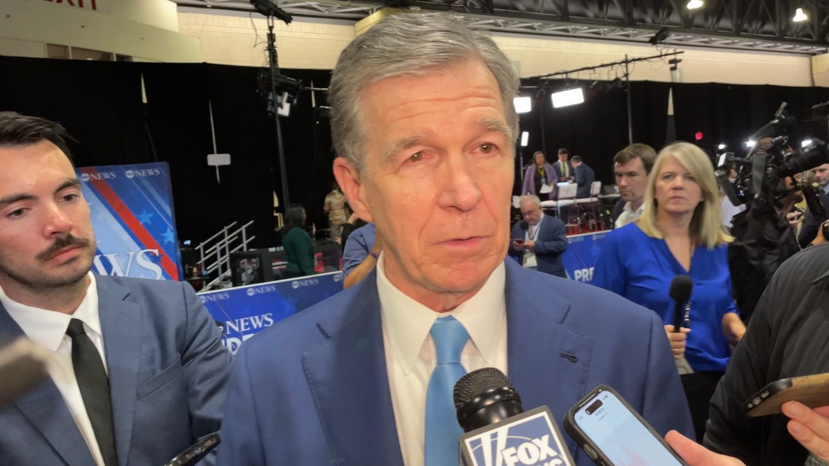 Then-Gov. Roy Cooper, a Democrat from North Carolina, speaks with reporters on Sept. 10, 2024 in Philadelphia, Pennsylvania