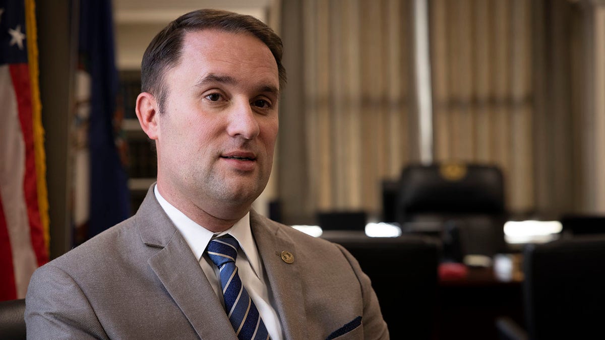 Attorney General of Virginia, Jason Miyares, sits in his office January 19, 2022, in Richmond, Virginia.
