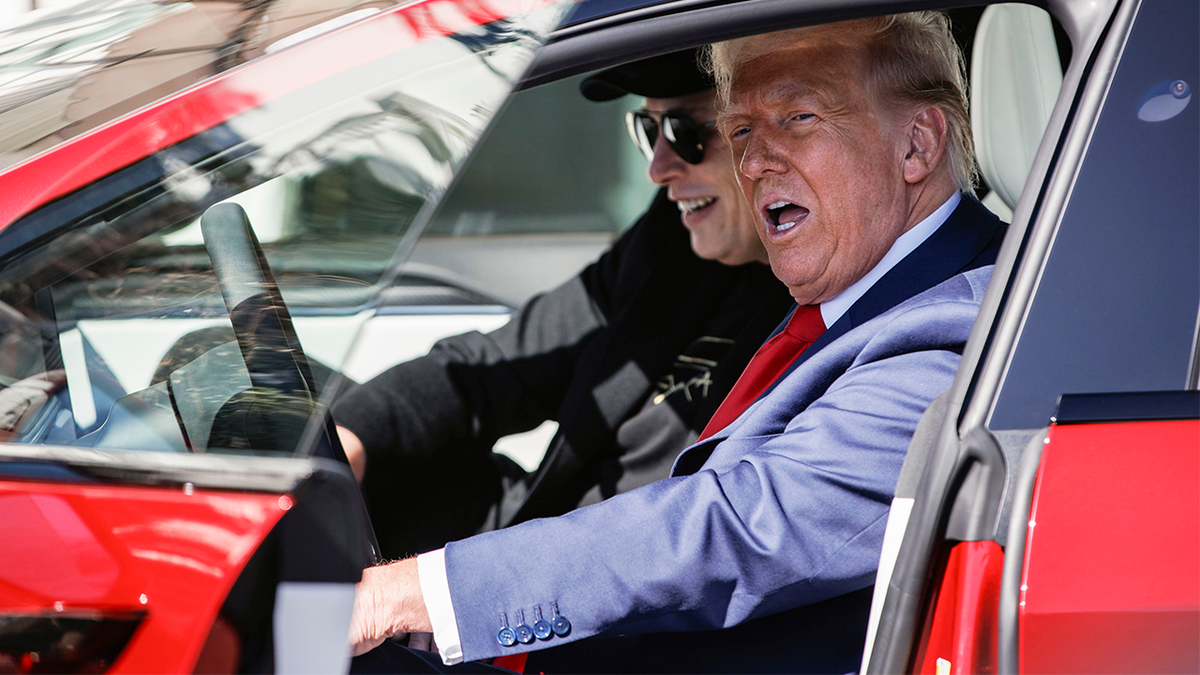 Donald Trump and Elon Musk in a Tesla