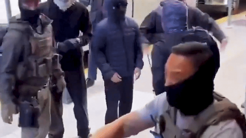 GIF shows protesters in physical altercations with ICE agents