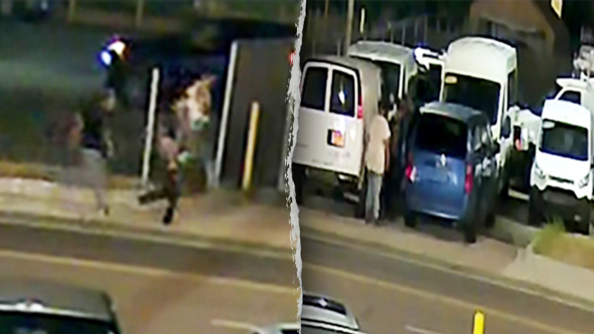 Surveillance video still shots in left, right split