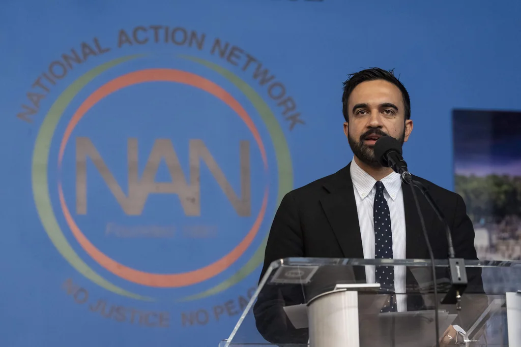 Democratic mayoral candidate Zohran Mamdani speaks during the National Action Network's Saturday action rally at House of Justice in Harlem, Saturday, June 28, 2025, in New York.