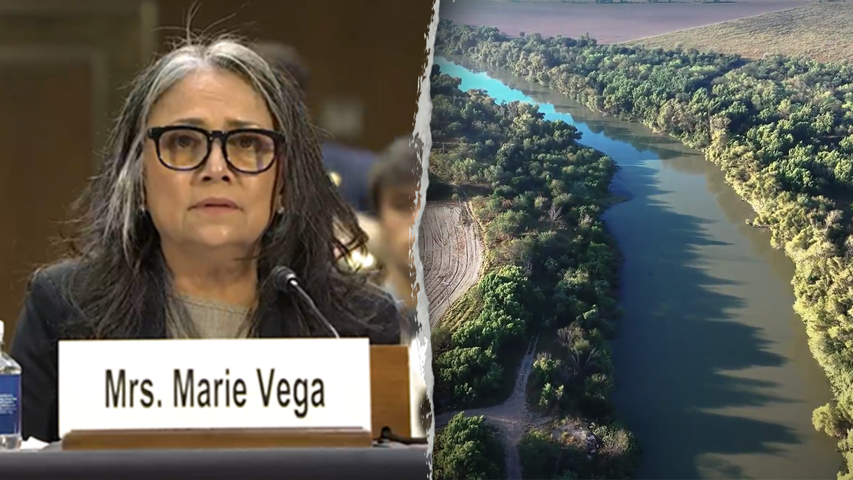 Marie Vega, left; texas ranch seen from air, right