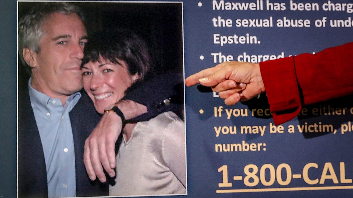 Federal prosecutors point to a photo of Epstein and Maxwell