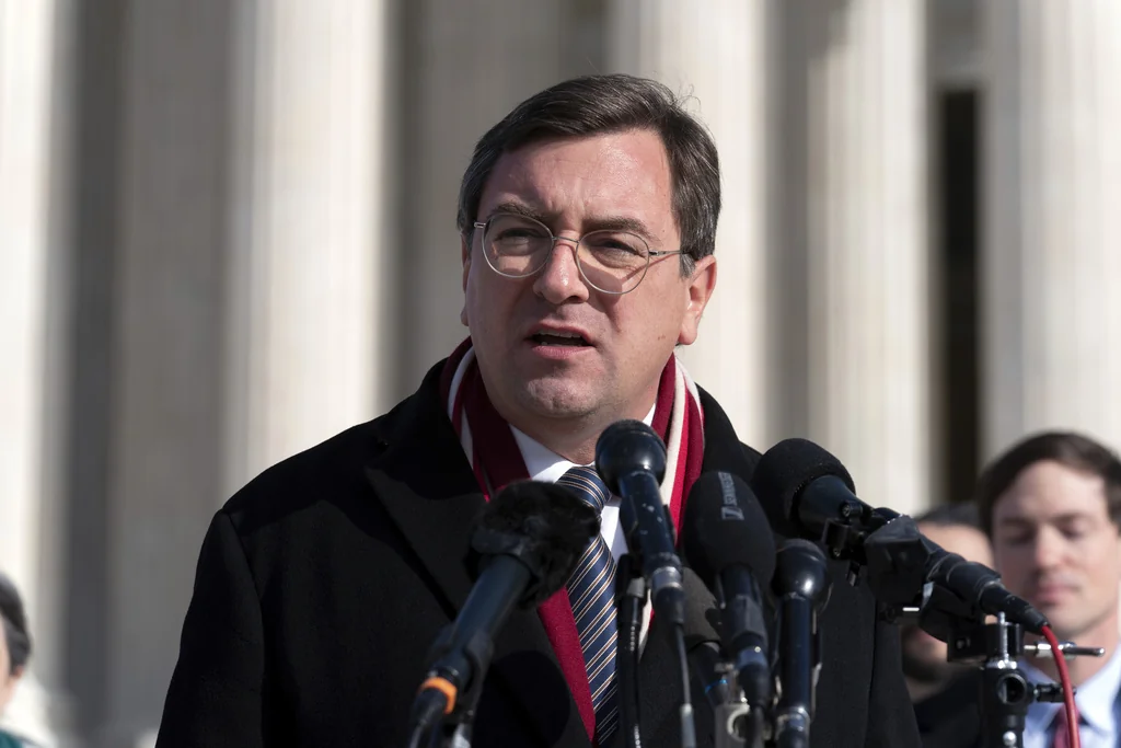 FILE - Tennessee Attorney General Jonathan Skrmetti talks to reporters outside of the Supreme Court, Wednesday, Dec. 4, 2024, in Washington.