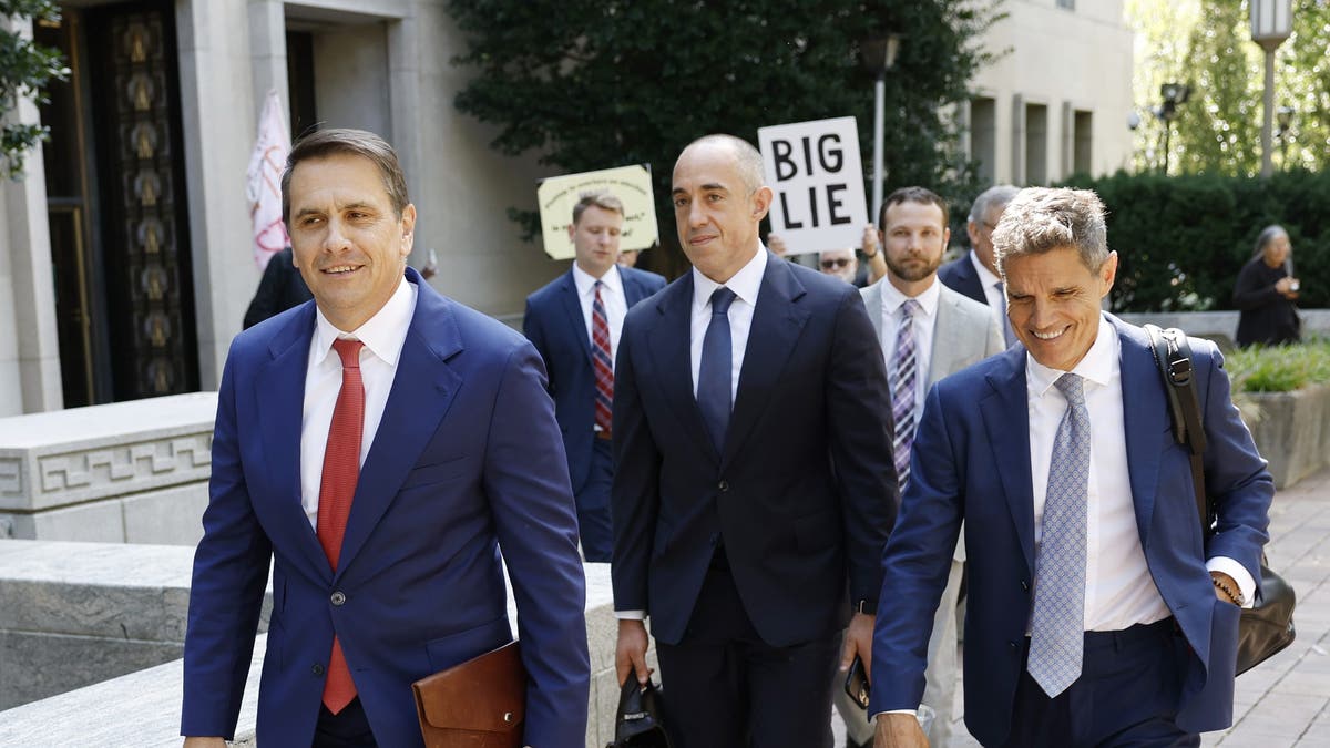 WASHINGTON, DC - SEPTEMBER 05: (L-R) Former President Donald Trump’s attorneys (L-R) Todd Blanche, Emil Bove and John Lauro depart federal court after a hearing on Trump’s election interference case on September 5, 2024 in Washington, DC. This is the first hearing since the Supreme Court ruling on presidential immunity, ruling 6-3 that presidents have some level of immunity from prosecution when operating within their