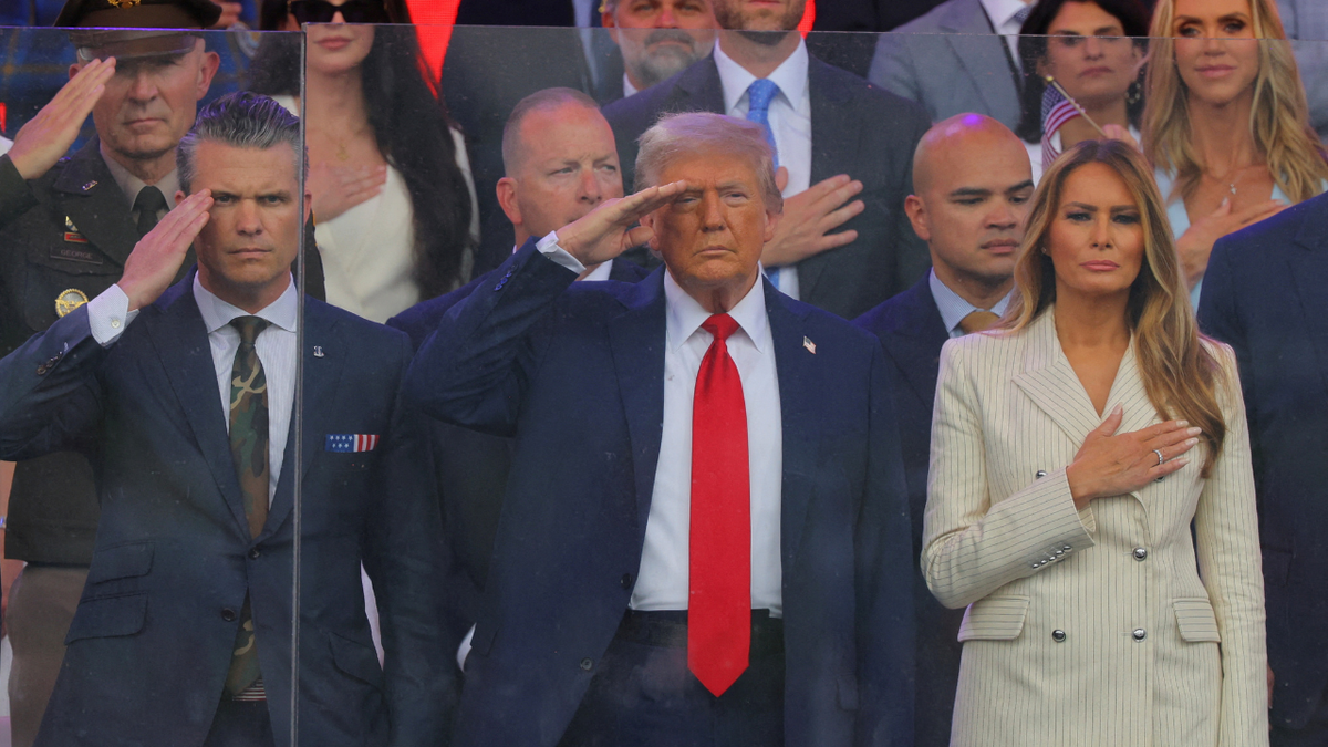 President Donald Trump and first lady Melania Trump attend the military parade in D.C. on June 14.