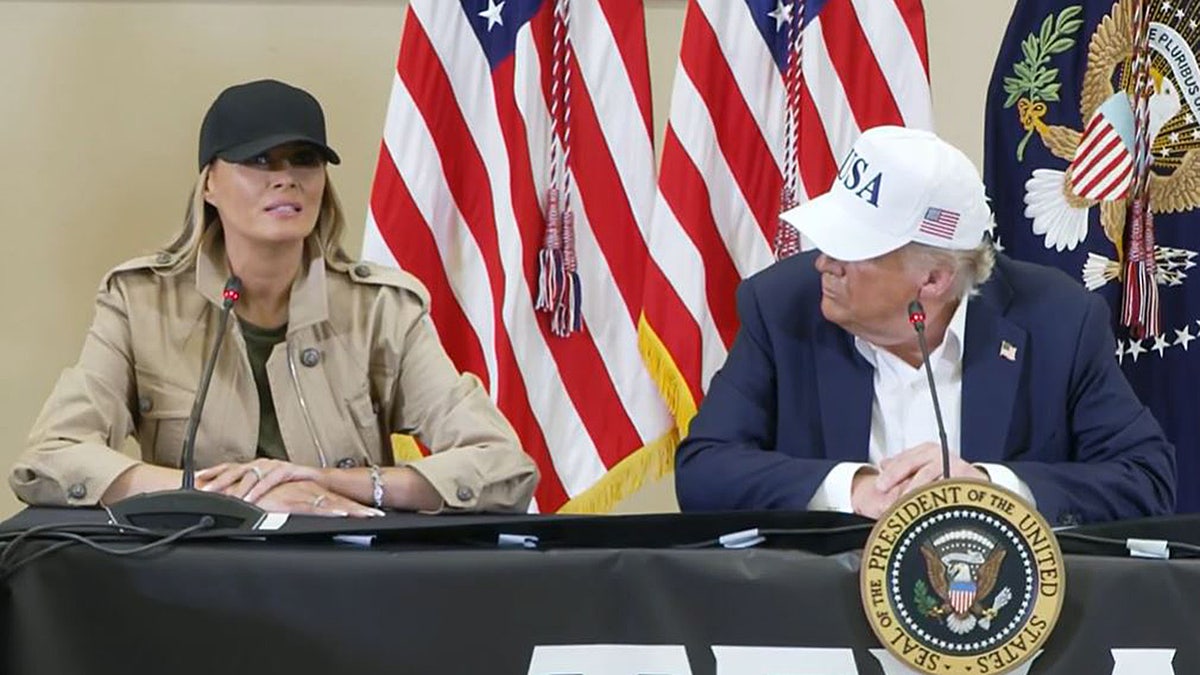 First lady Melania Trump speaks during a roundtable with Texas officials after the devastating floods in Kerrville on Friday.