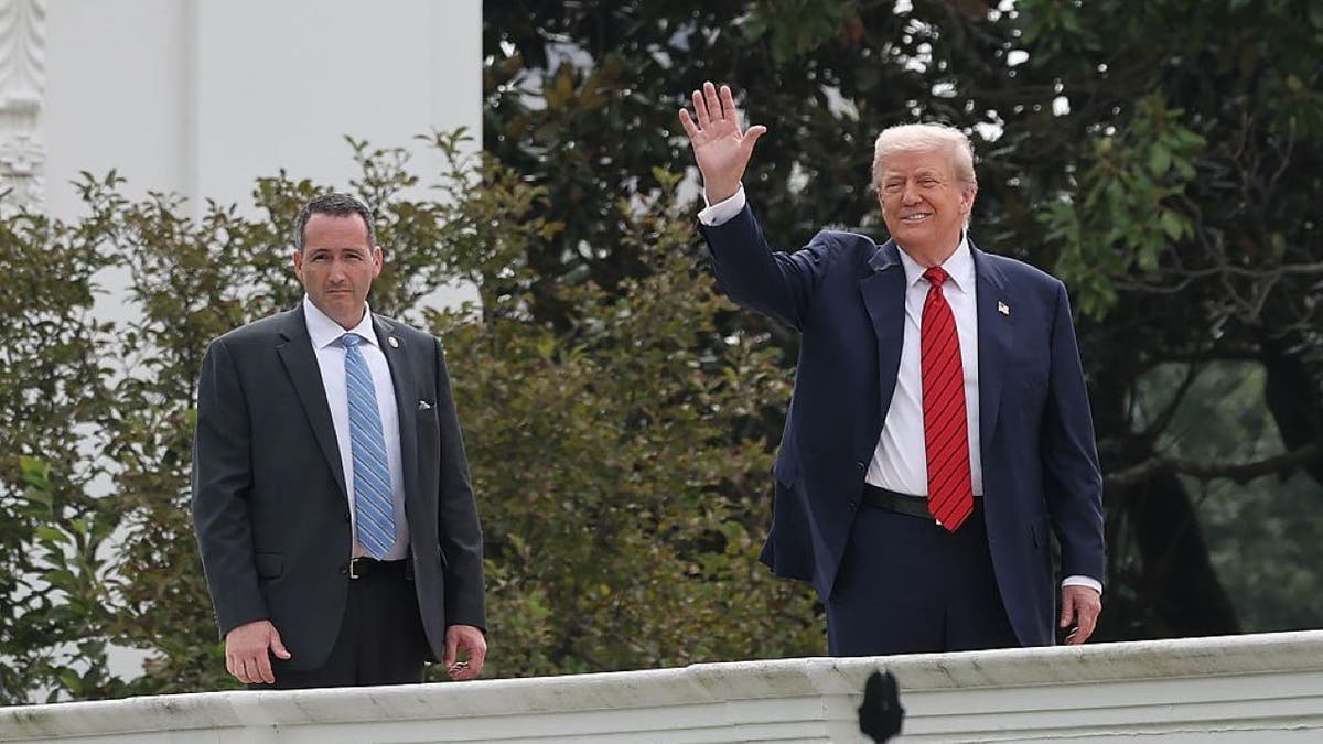 Trump on roof of White House, waving