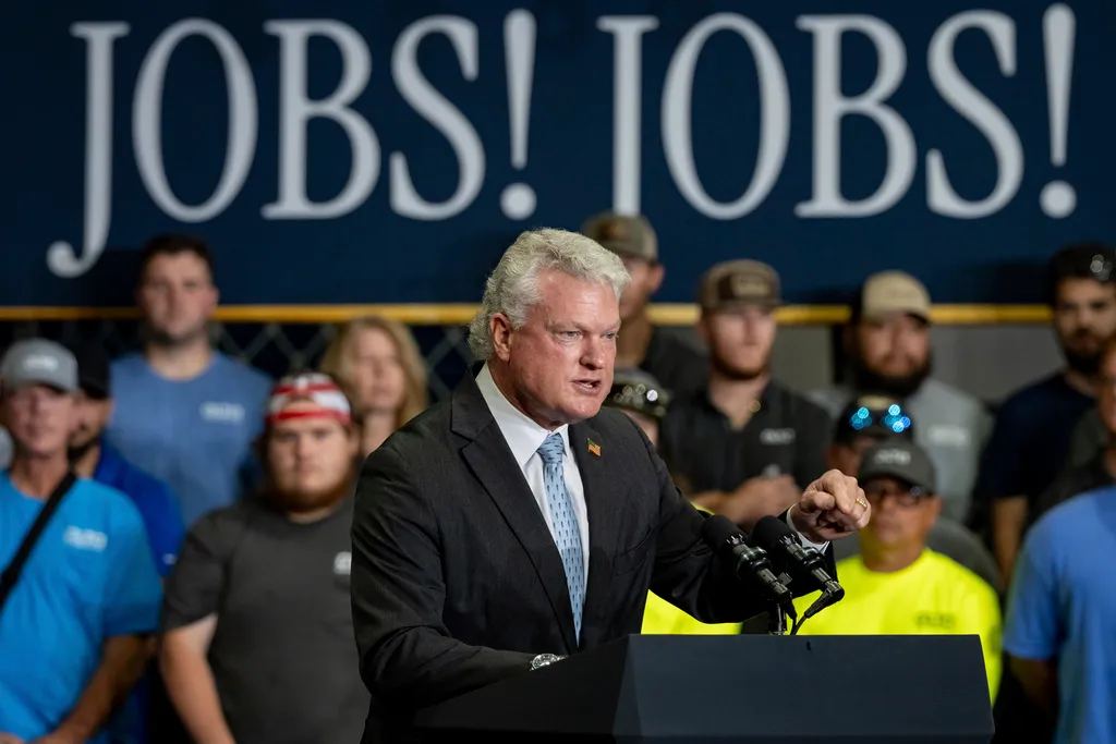 Georgia State Rep. Mike Collins speaks ahead of Vice President JD Vance in Peachtree City, GA, on August 21, 2025 (Photo by Ben Hendren/ Sipa USA) (Sipa via AP Images)