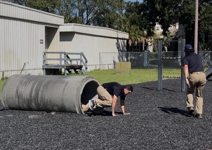 Federal immigration officers must complete an obstacle course at the Federal Law Enforcement Training Center in Glynco, Georgia, to graduate.
