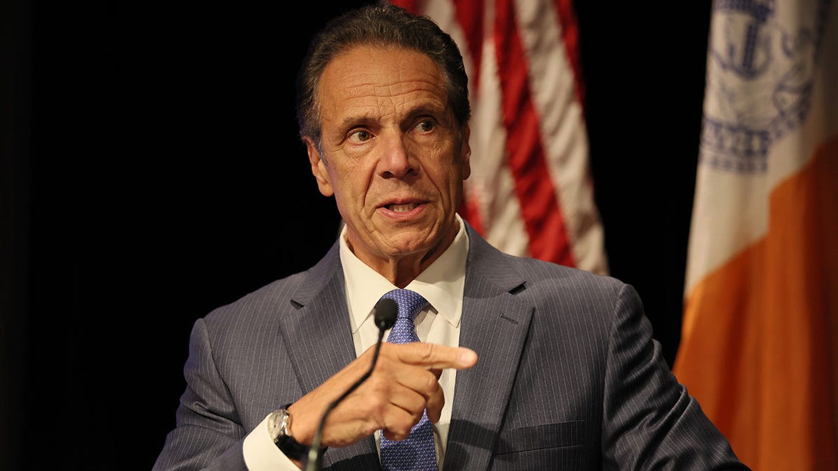 NYC Mayoral Candidate Former Governor Andrew Cuomo speaks during a news conference. 