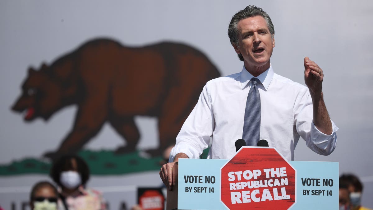 Gavin Newsom gives a speech