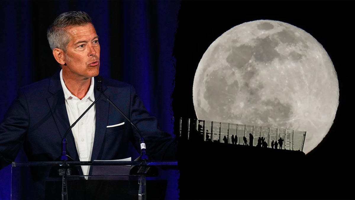 Sean Duffy and the moon in a split image