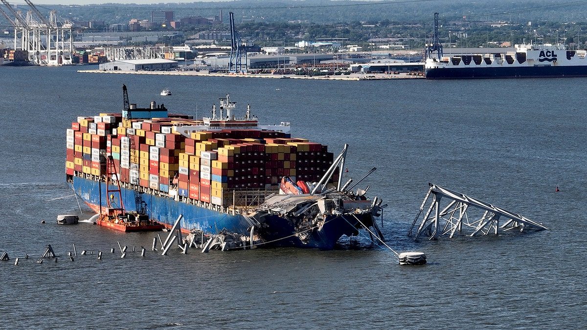 Tanker after it crashed into the Francis Scott Key Bridge.