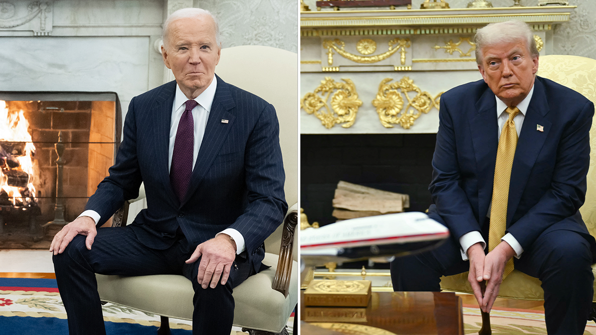 A side by side photo of the Oval Office fireplace