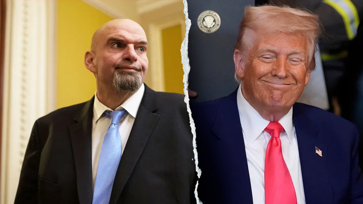 Fetterman, left; Trump, right