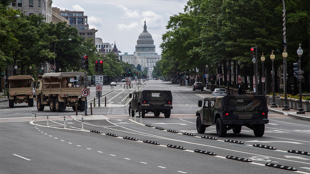 National Guard on DC streets, capitol in background