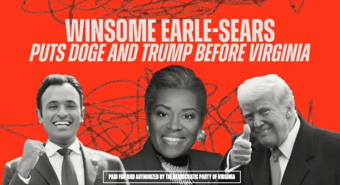 The Democratic Party of Virginia advertisement featuring Trump, Ramaswamy, Earle-Sears.
