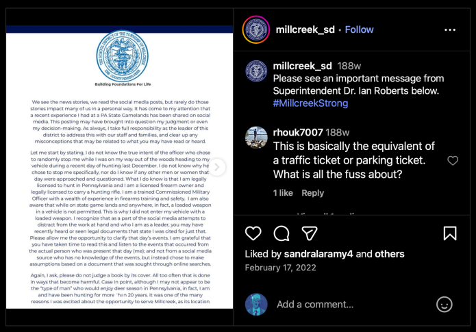 Ian Andre Roberts's statement via Millcreek Township School District.