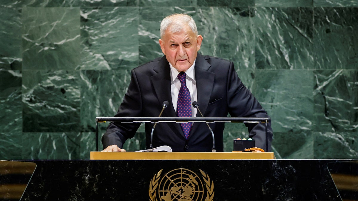 Iraq's President Abdullatif Jamal Rashid addresses the 80th United Nations General Assembly at U.N. headquarters in New York, U.S., Sept. 23, 2025.