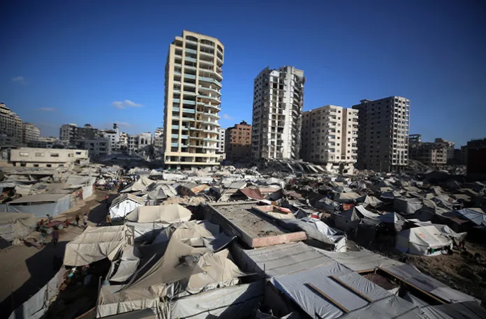 This picture shows tents housing displaced Palestinians in Gaza City, Palestine, on September 3, 2025. (Photo by Majdi Fathi/NurPhoto via AP)