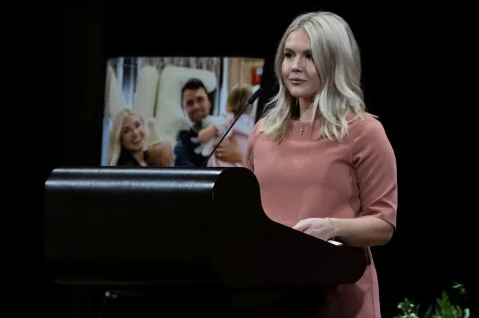 Karoline Leavitt at the Charlie Kirk vigil in DC.