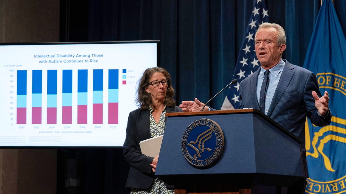 Health and Human Services Secretary Robert F. Kennedy Jr. speaks during a news conference on the autism report by the CDC at the Hubert Humphrey Building Auditorium in Washington, April 16, 2025.