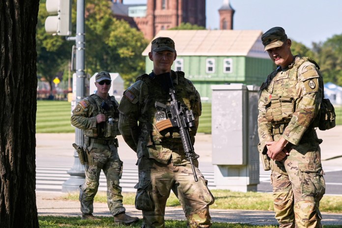 Members of the South Carolina National Guard patrol in Washington on Friday, Sept. 5, 2025.