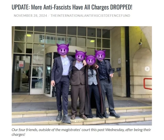 Four defendants Antifa International's defense fund had helped escape criminal punishment | intlantifadefence.wordpress.com