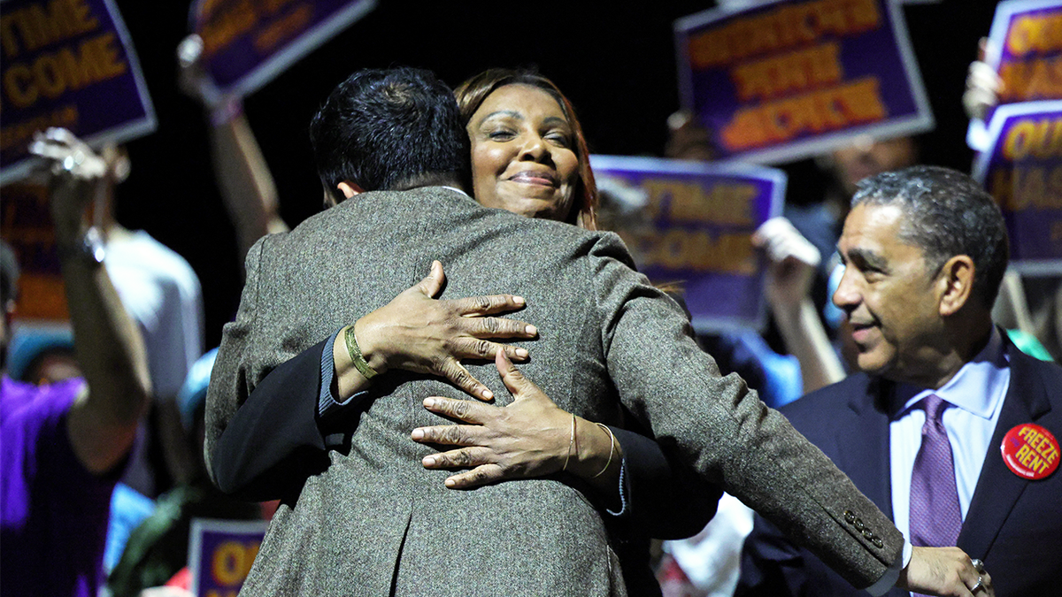 Attorney General Letitia James and Zohran Mamdani hugging