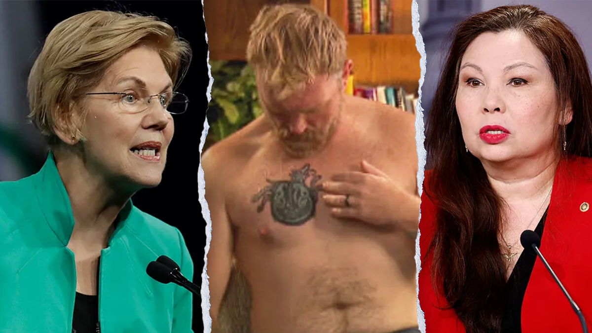 Split showing Elizabeth Warren, Graham Platner and Tammy Duckworth