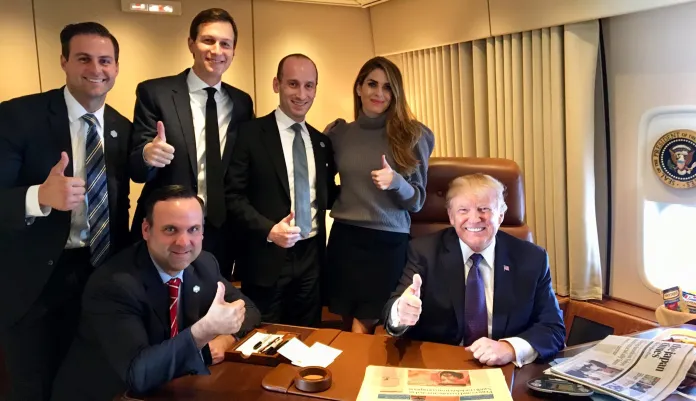 President Trump marked the one-year anniversary of his victory in the 2016 elections with a tweet and a photo along with White House communications director Hope Hicks, White House senior adviser Stephen Miller, White House senior adviser and the president's son-in-law Jared Kushner, personal aide and special assistant to the president John McEntee, and White House social media director Dan Scavino. (Screenshot)