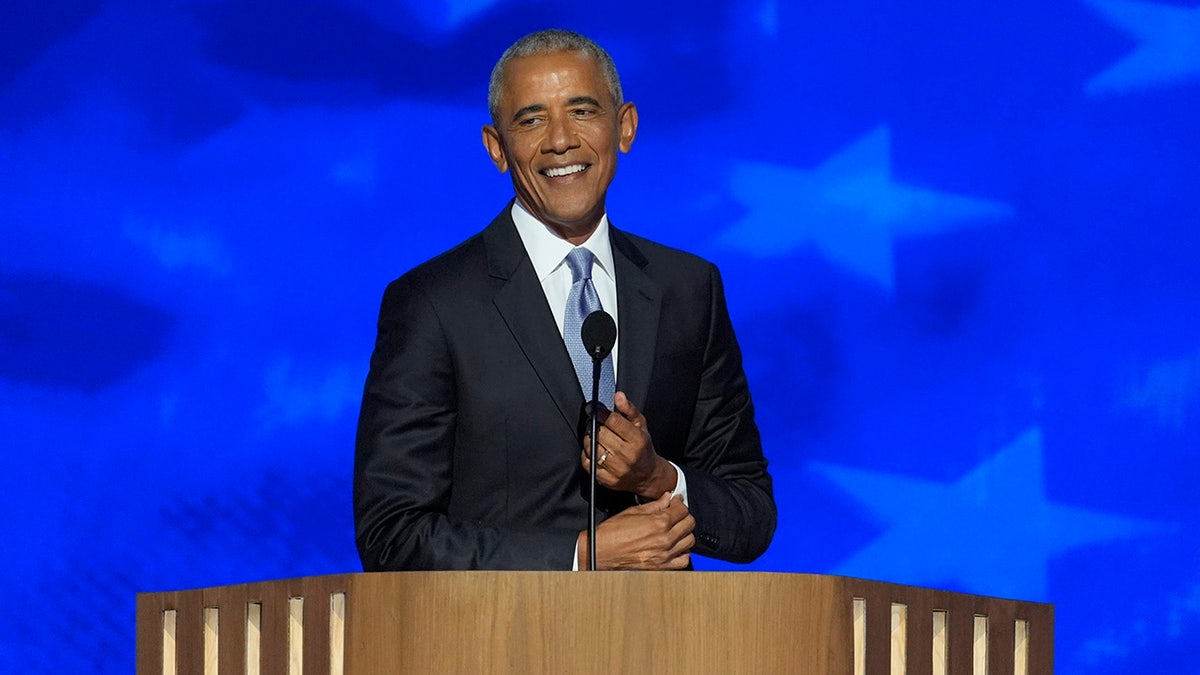 Barack Obama speaking at the Democratic National Convention