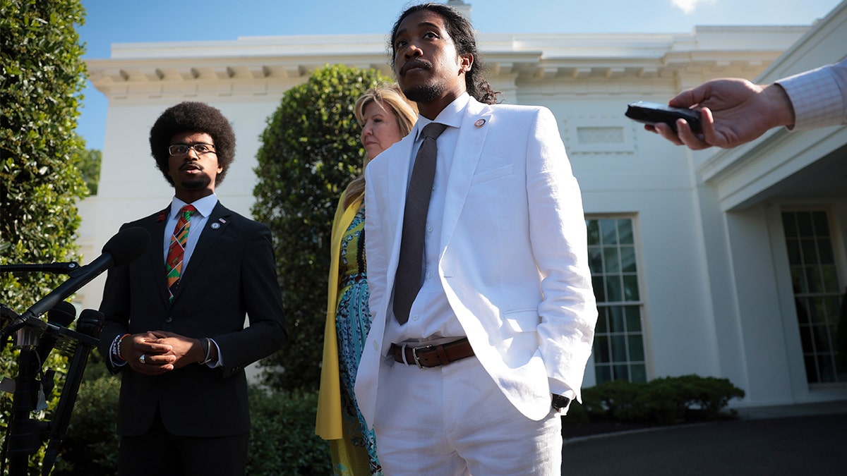 Tennessee State Rep. Justin Jones stands in front of the White House.