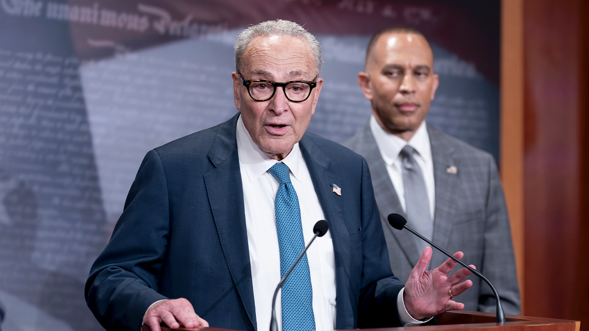 chuck schumer and hakeem jeffries give a news conference