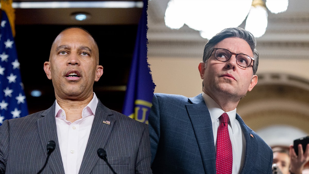 Hakeem Jeffries and Mike Johnson split image