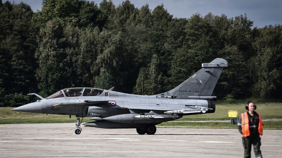 A French Rafale fighter jet on runway