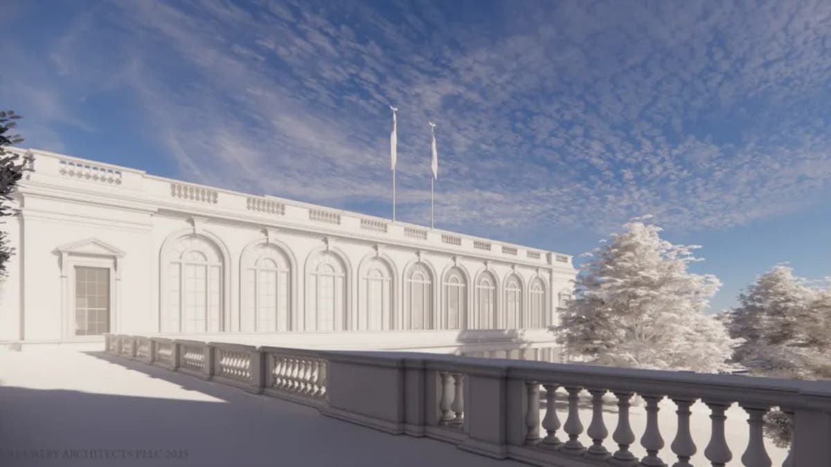 A rendering provided of the exterior of the new White House ballroom