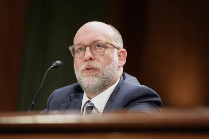 Office of Management and Budget director Russell Vought testifies during a Senate Appropriations Committee hearing on the rescissions package on Capitol Hill, Wednesday, June 25, 2025, in Washington. (AP Photo/Mariam Zuhaib)